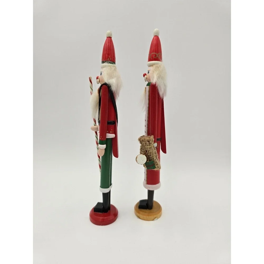 Set of 2 Skinny Wooden Santa Nutcrackers 10‎ inches Christmas Figurines